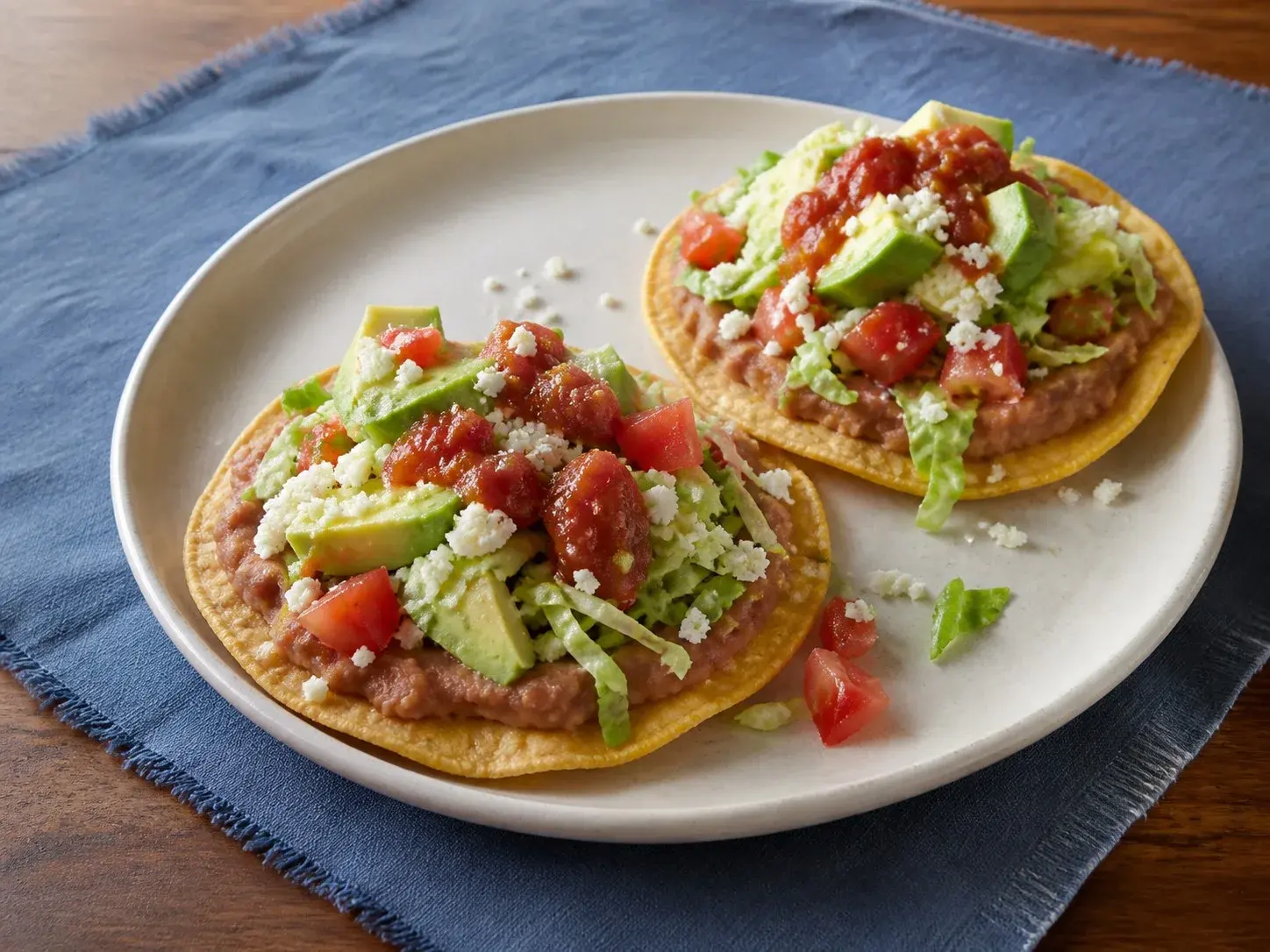 Illustrative image of bean tostadas served in a simple everyday setting