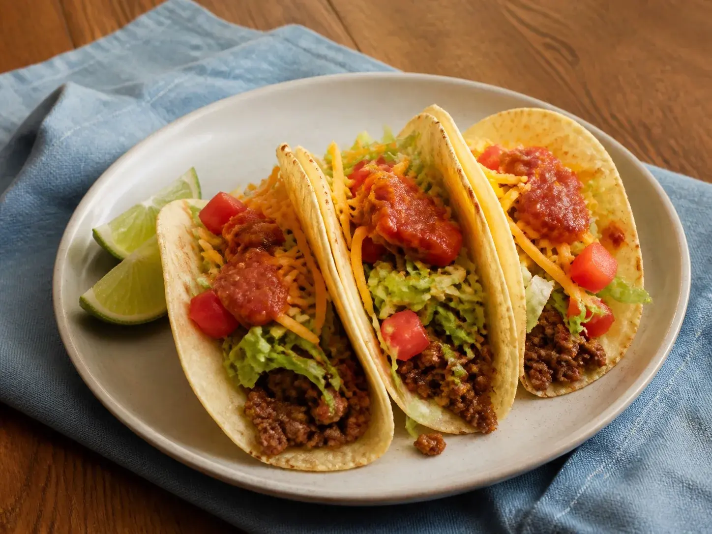 Illustrative image of beef tacos served in a simple everyday setting