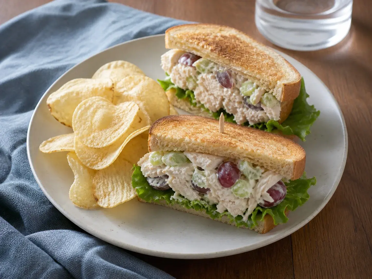 Illustrative image of chicken salad sandwiches served in a simple everyday setting