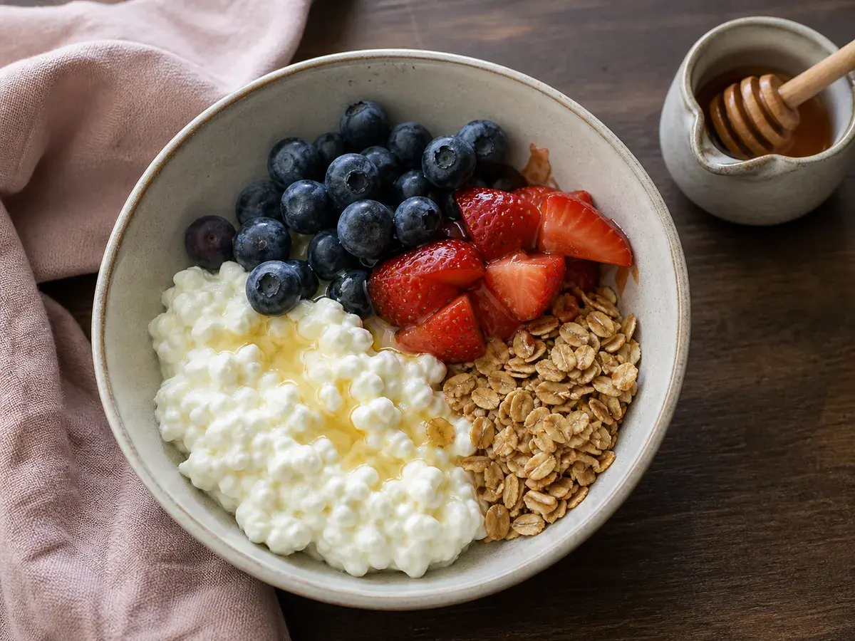 Illustrative image of cottage cheese berry breakfast jars with oats