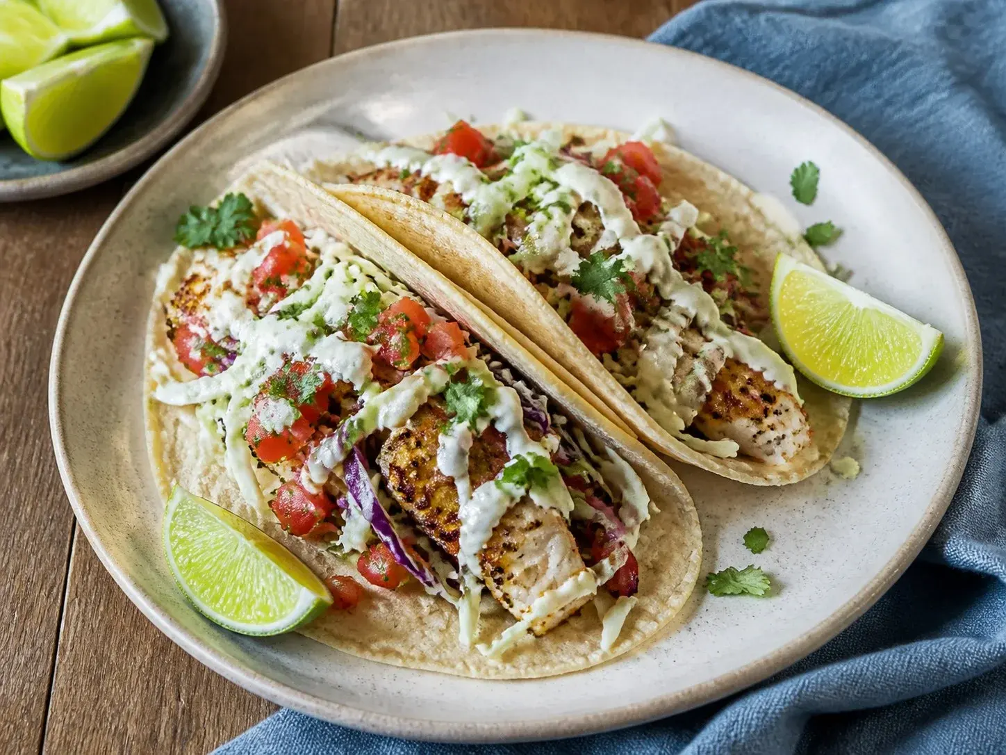 Illustrative image of fish tacos served in a simple everyday setting