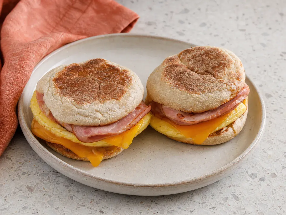 Illustrative image of ham cheddar egg breakfast sandwiches