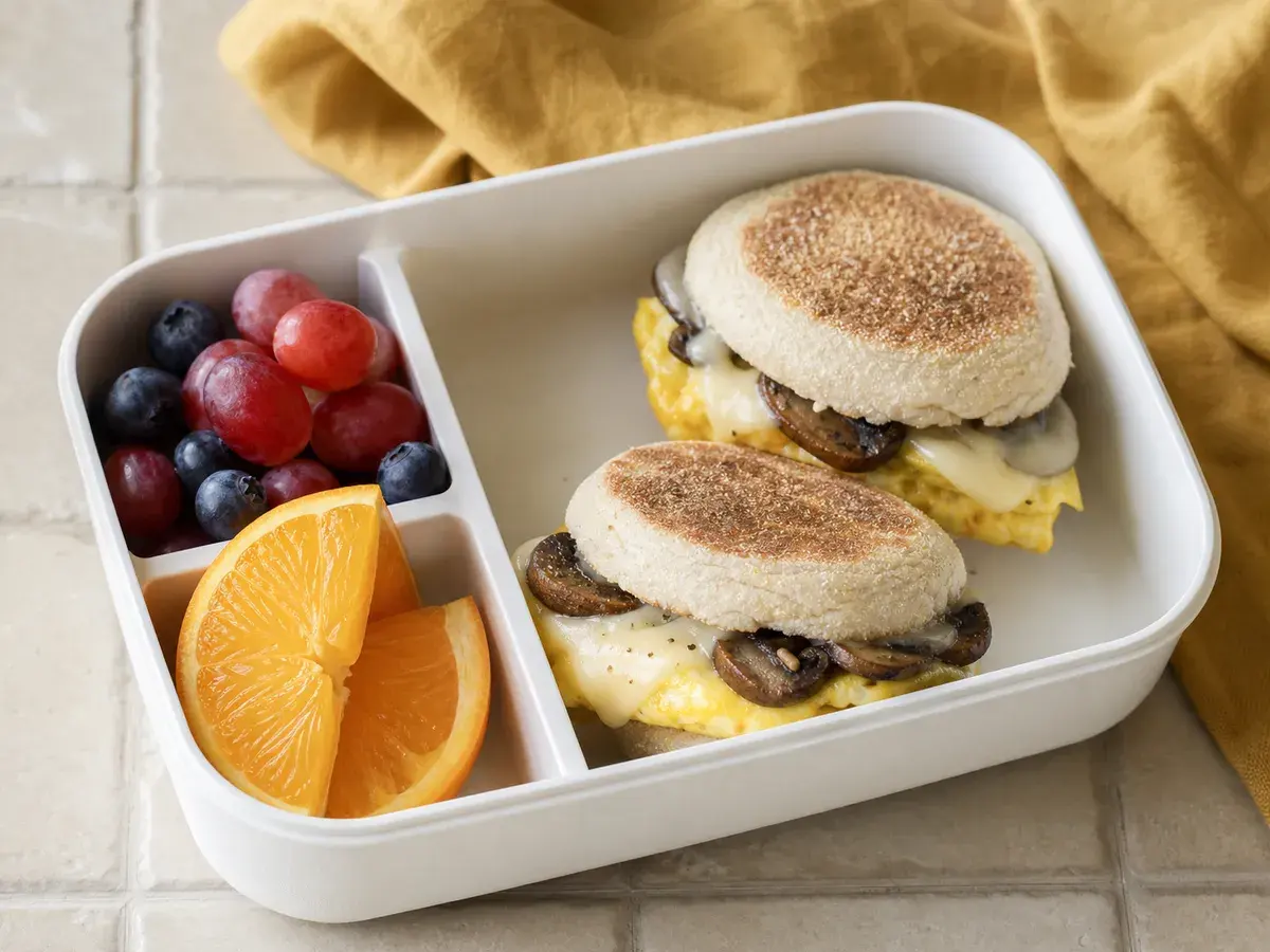 Illustrative image of mushroom Swiss egg breakfast sandwiches