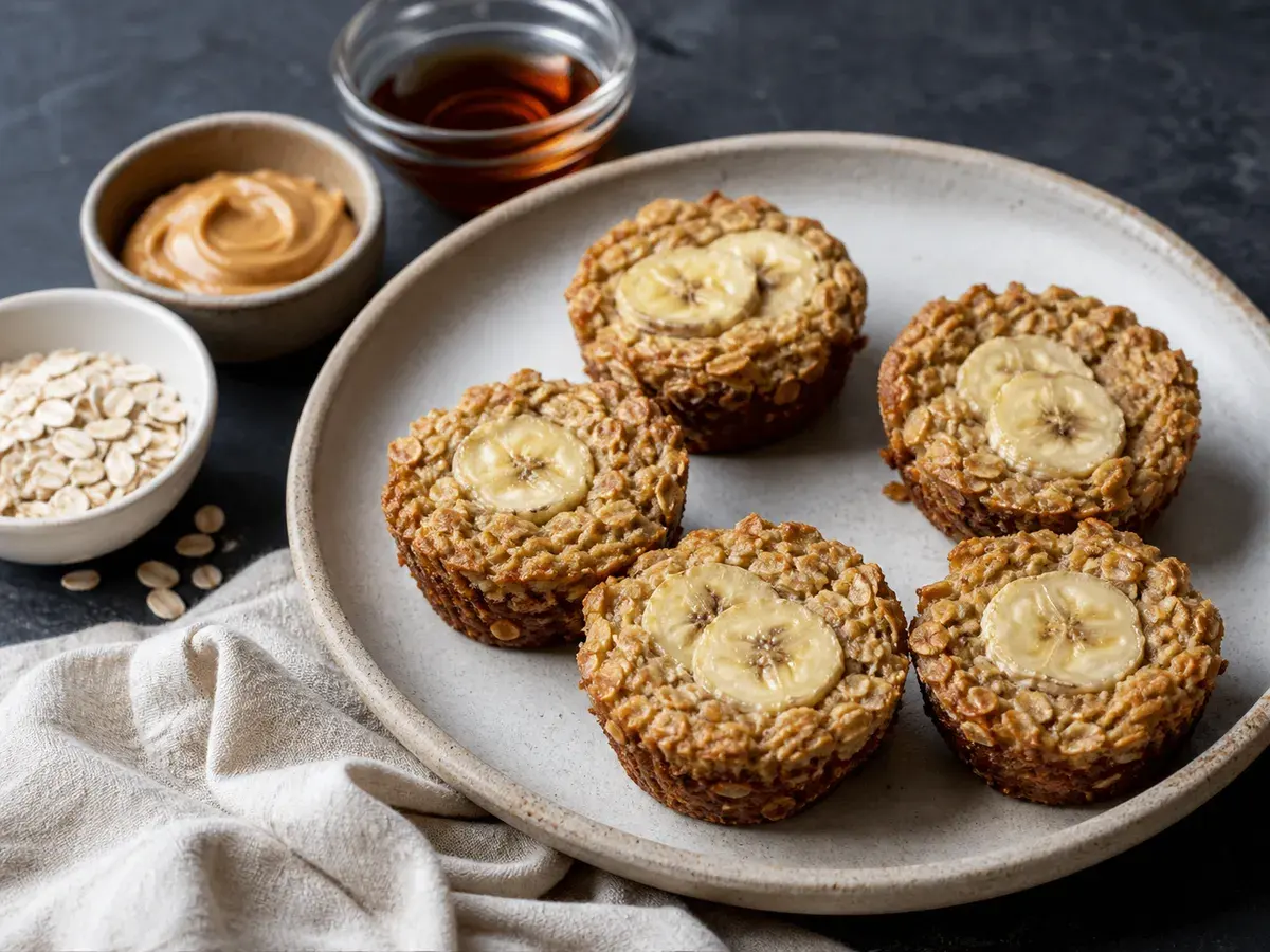 Illustrative image of peanut butter banana baked oat cups