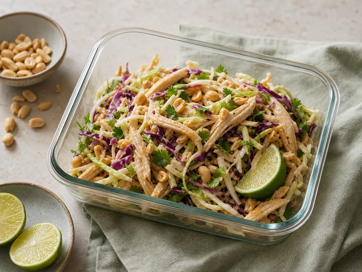 Illustrative image of peanut lime chicken slaw with cabbage