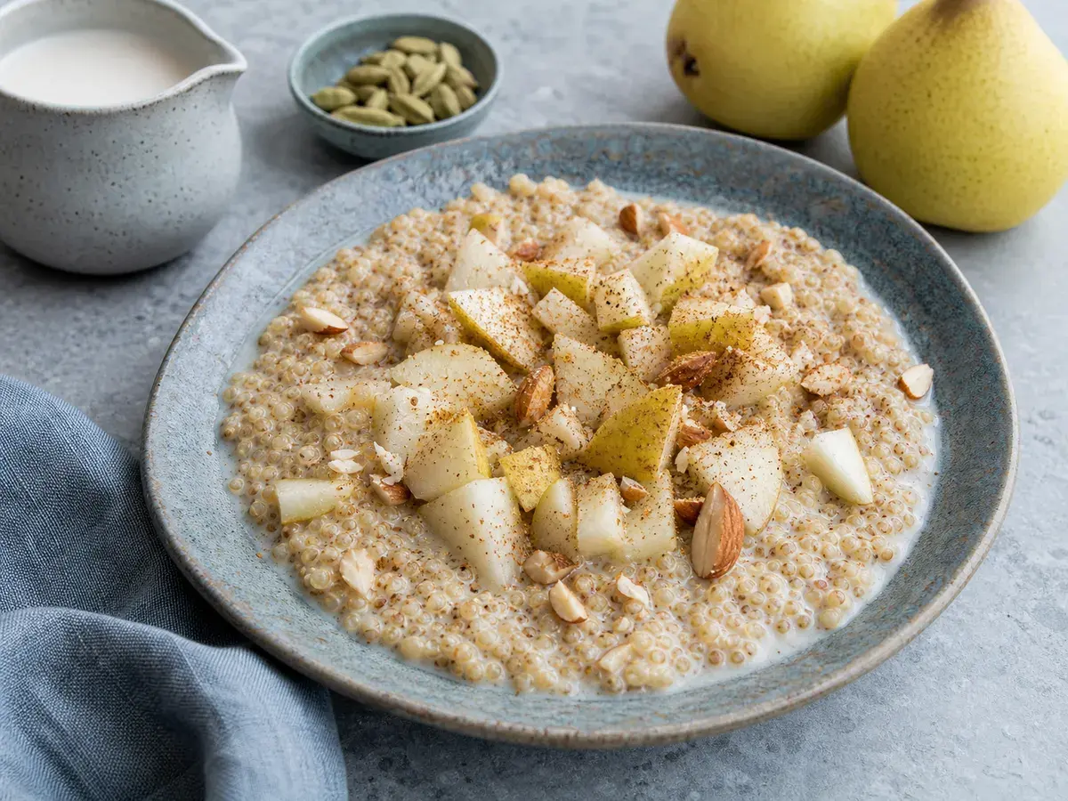 Illustrative image of pear cardamom quinoa breakfast bowls