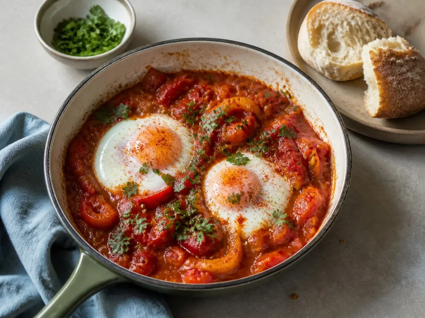 Illustrative image of shakshuka served in a simple everyday setting