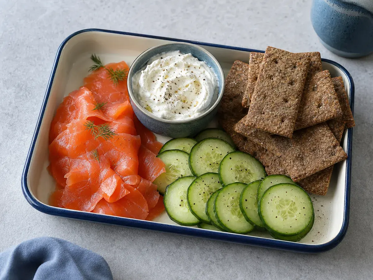 Illustrative image of smoked salmon cucumber breakfast boxes
