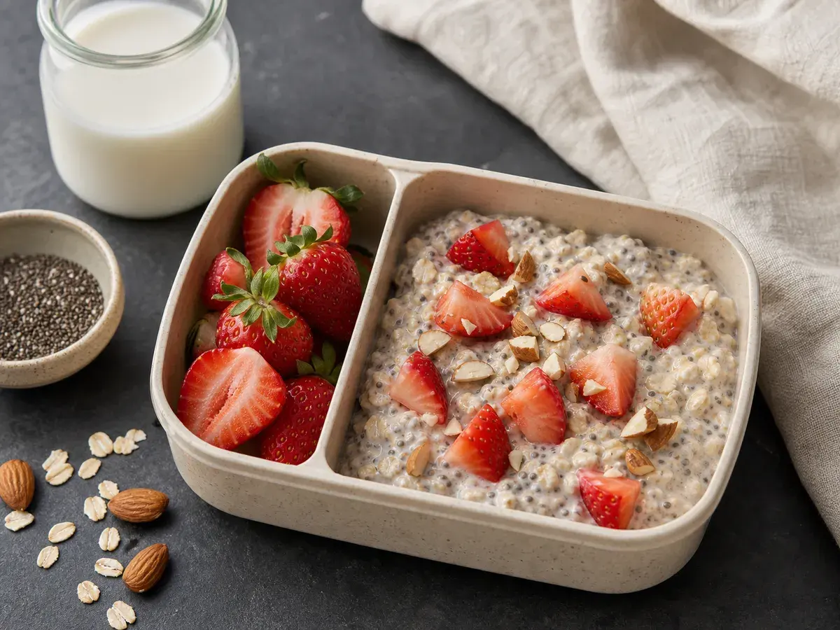 Illustrative image of strawberry almond chia overnight oats