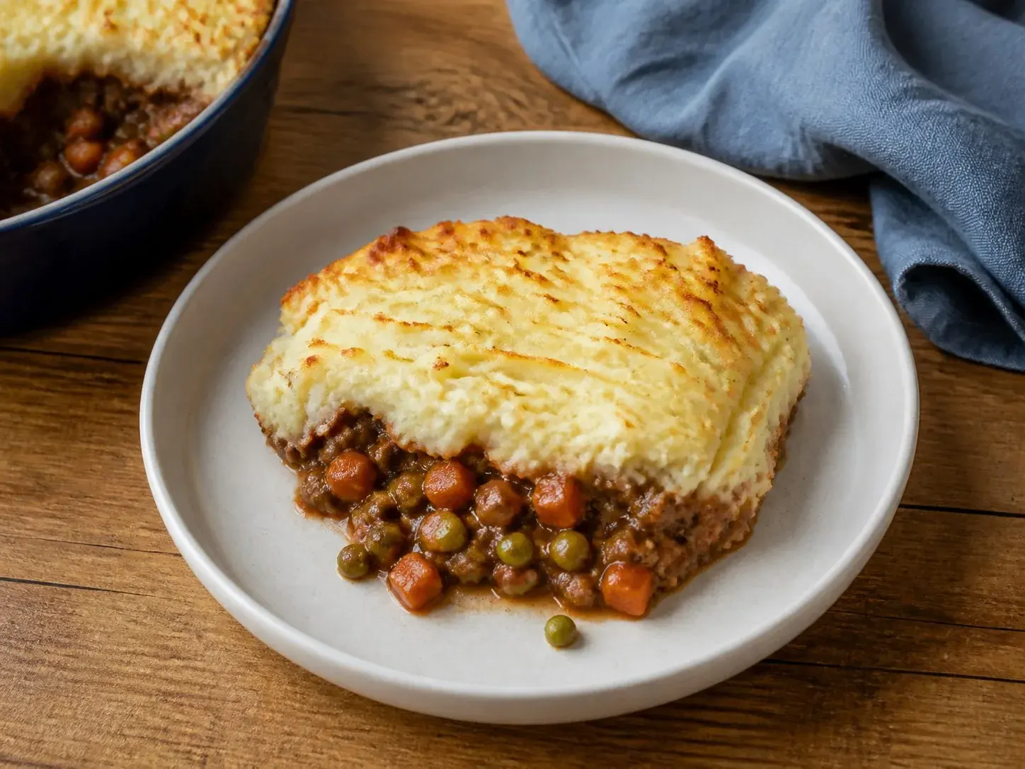 Illustrative image of shepherd’s pie served in a simple everyday setting