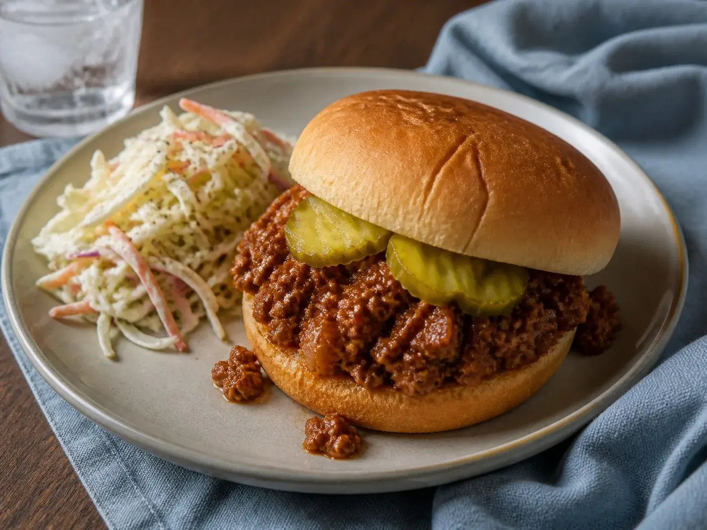 Illustrative image of sloppy joes served in a simple everyday setting