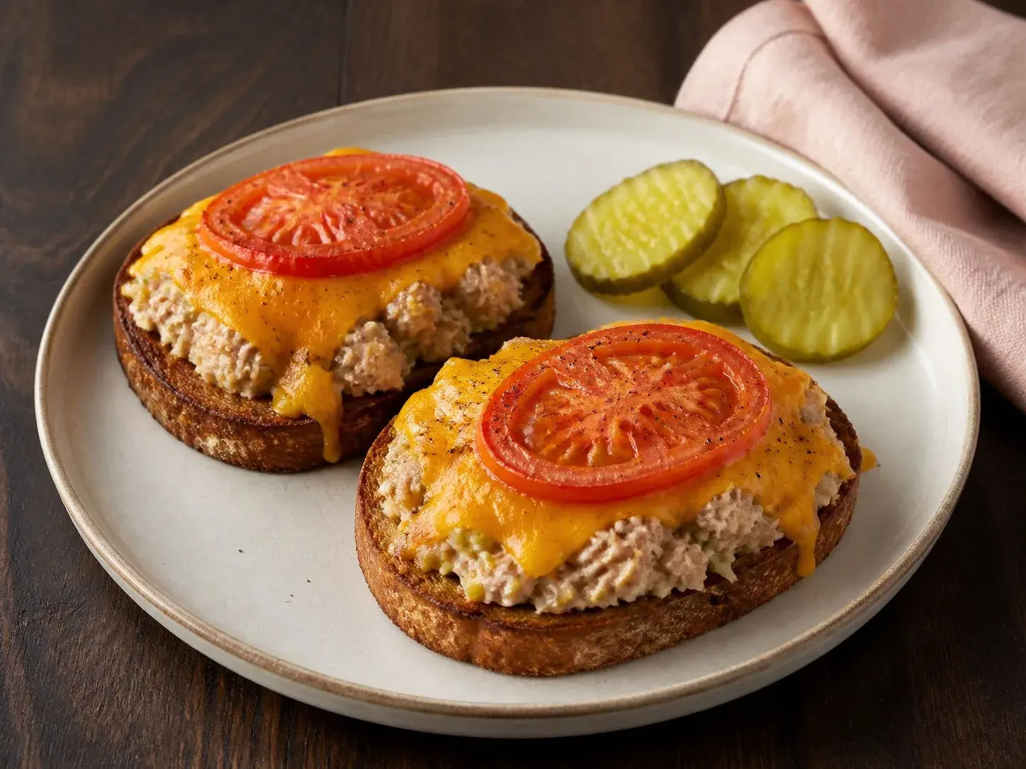 Illustrative image of tuna melts served in a simple everyday setting