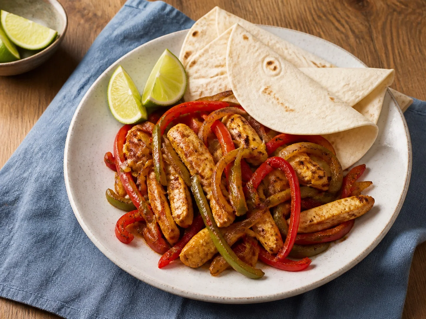 Illustrative image of chicken fajitas served in a simple everyday setting
