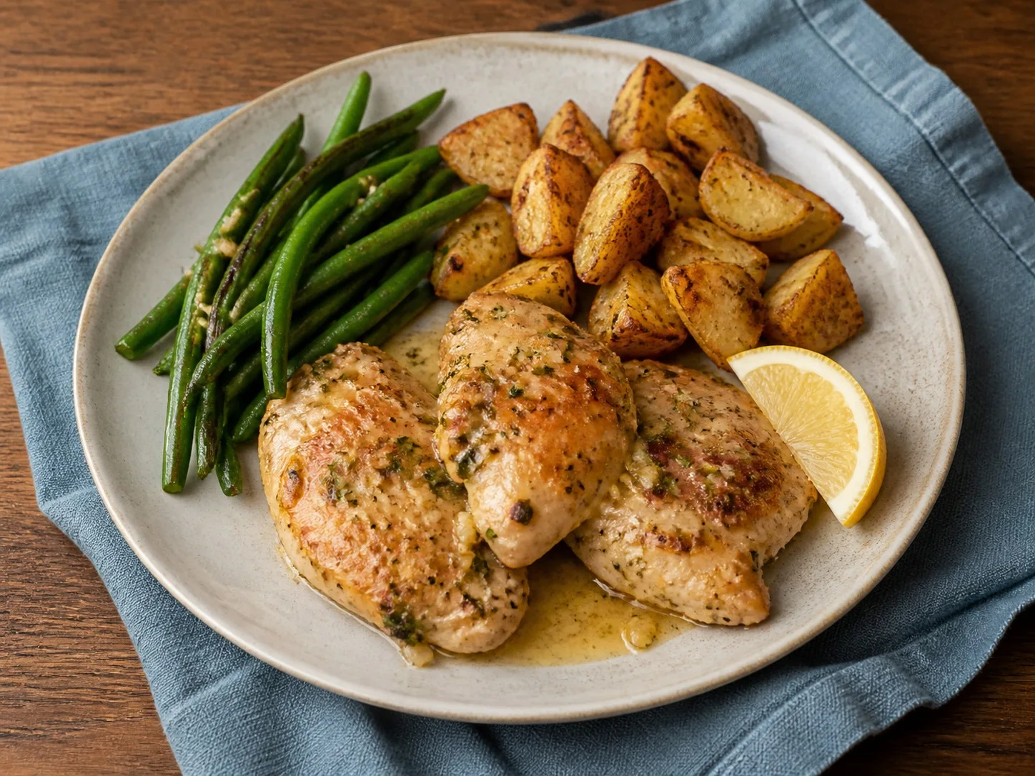 Illustrative image of garlic butter chicken served in a simple everyday setting