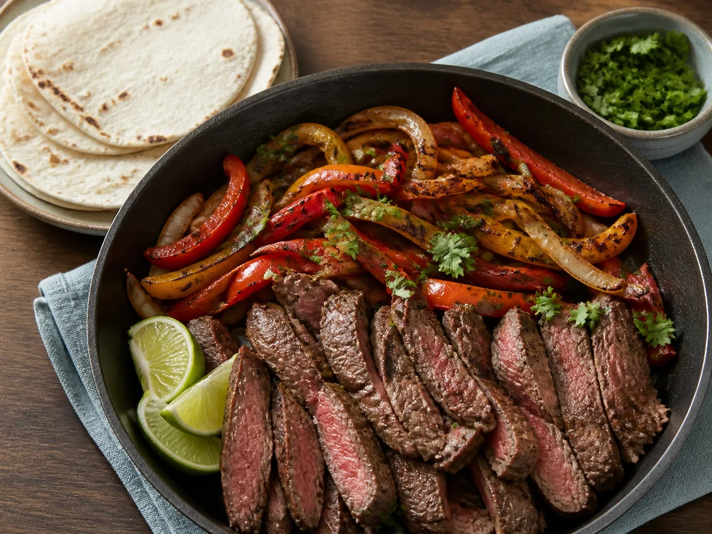 Illustrative image of steak fajitas served in a simple everyday setting