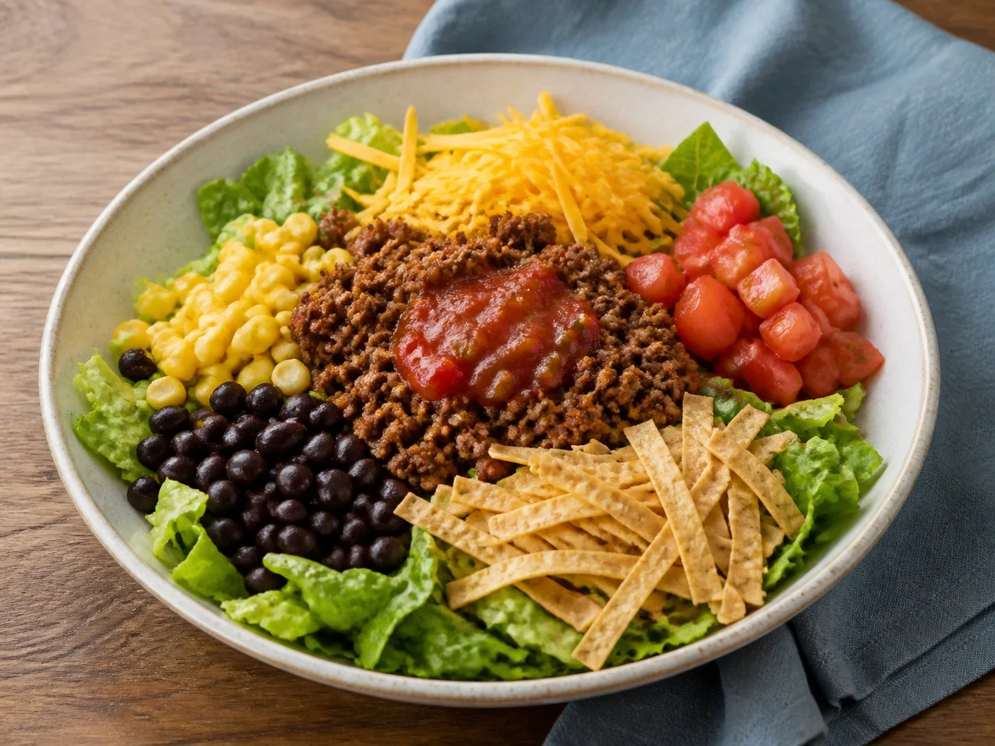 Illustrative image of taco salad served in a simple everyday setting