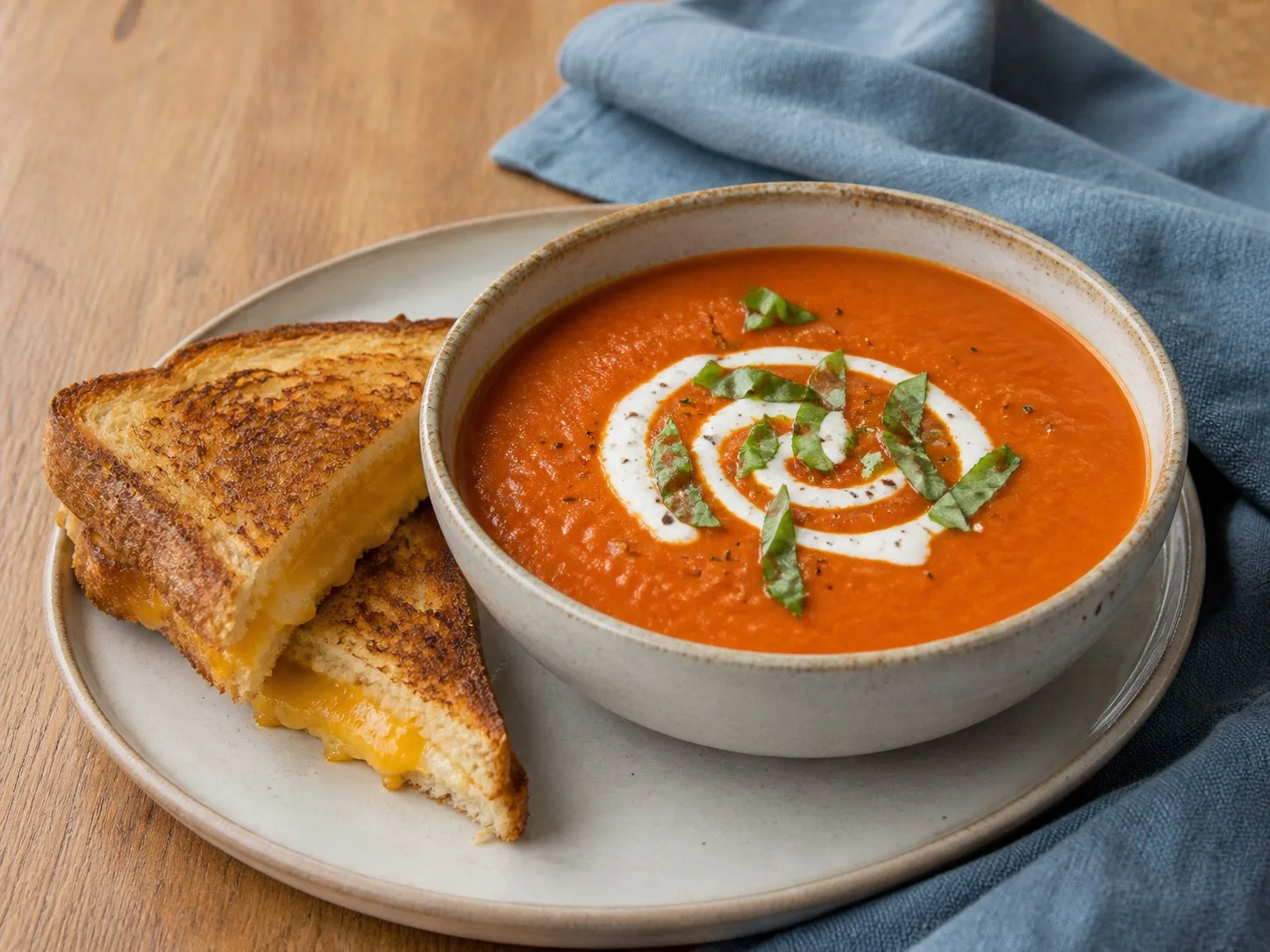 Illustrative image of tomato soup served in a simple everyday setting